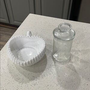 White Ceramic Bowl and Clear Glass Jar